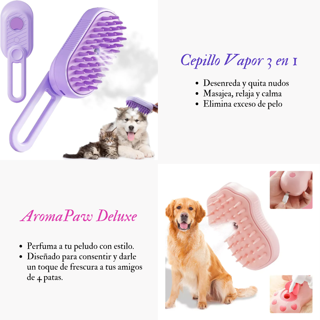 Cepillo a Vapor Automático 3 en 1 - Masajea, Limpia y Desenreda