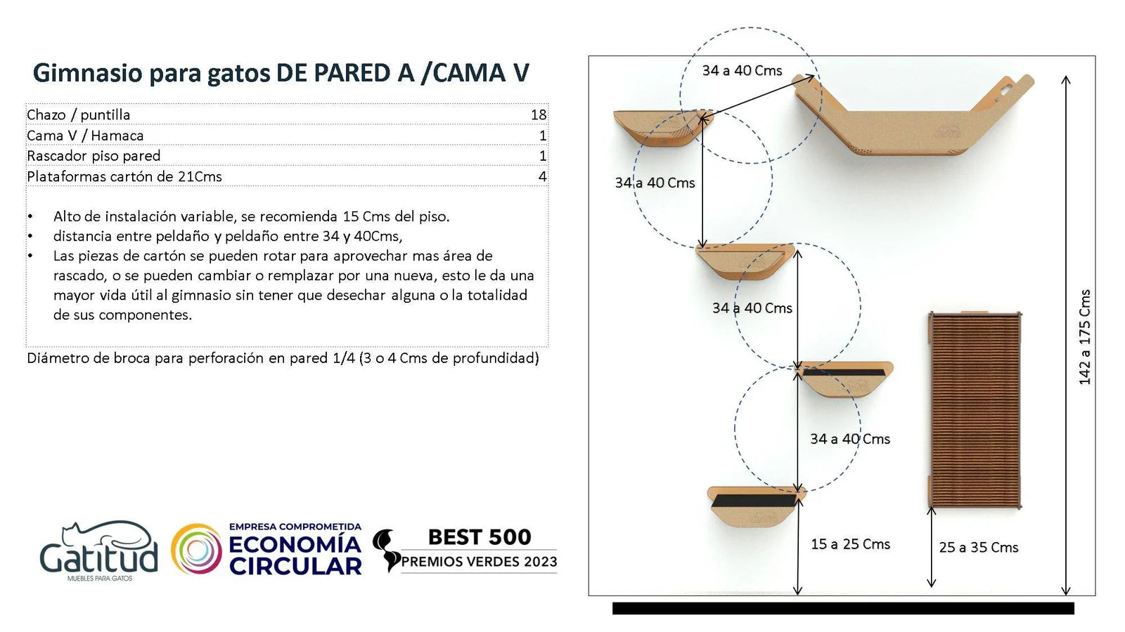 Gimnasio para gatos de pared A ficha técinca